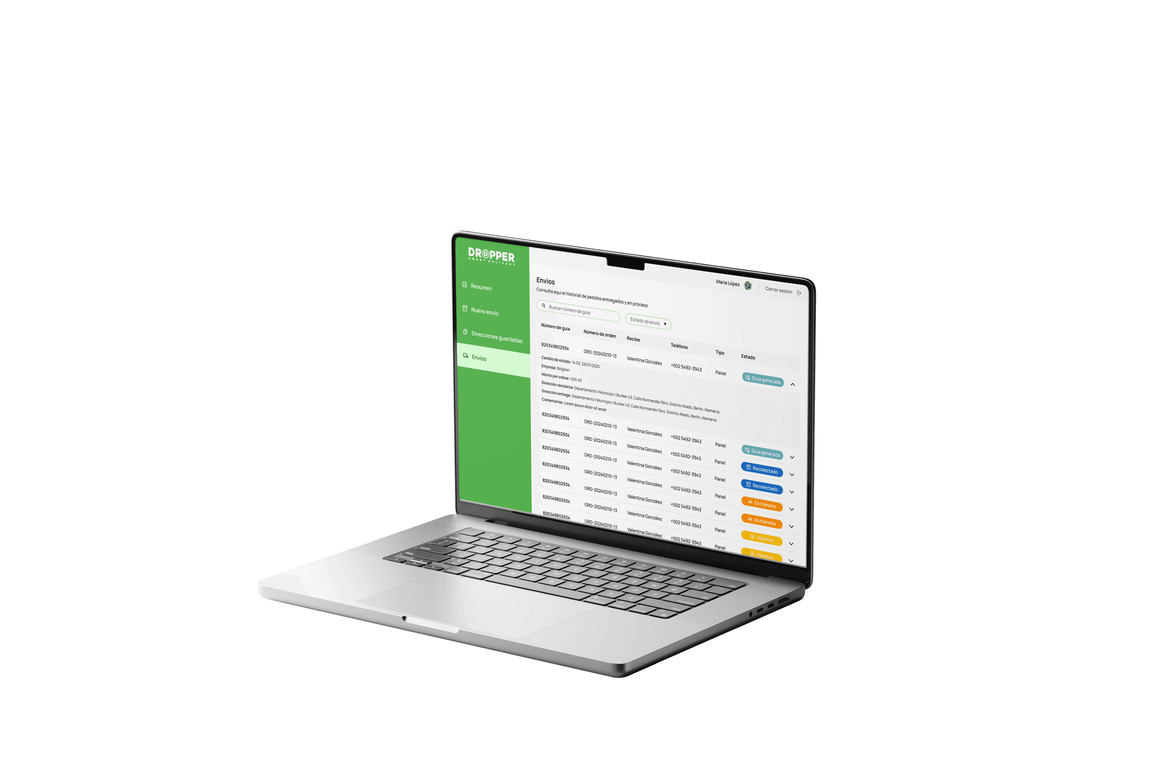 Laptop con panel Dropper